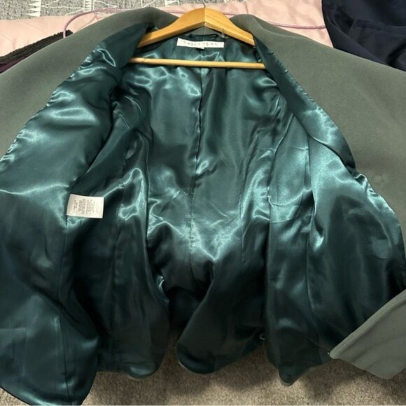 Trina Turk Wool Blend Wrap Coat Green Size 6 Quiet Luxury Forestcore Chic - Picture 8 of 13